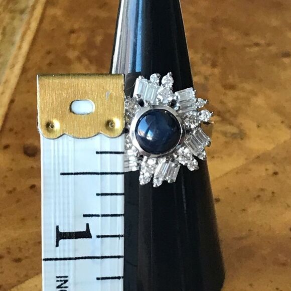 Natural Blue Star Sapphire Moissanite Sterling Silver Ring Size 6 - Picture 7 of 9
